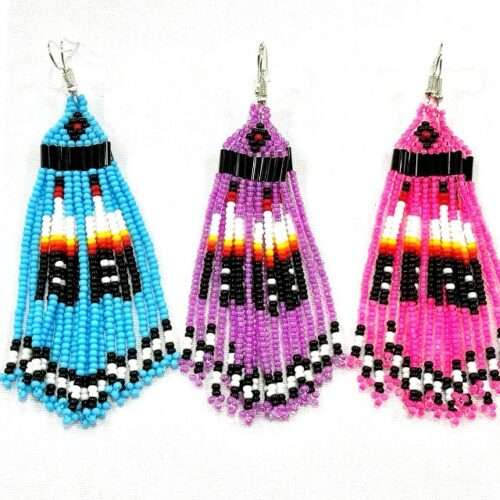 Pair of Beaded Fringe Figure 2 Feather Earrings