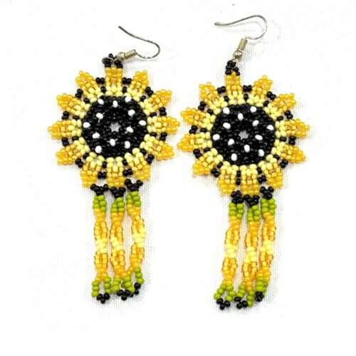 Pair Flower with Braided Fringe Earrings