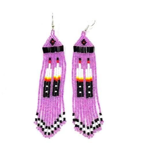 Pair of Beaded Fringe Figure 2 Feather Earrings