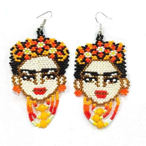 Pair of Frida Face Earrings with Fringe