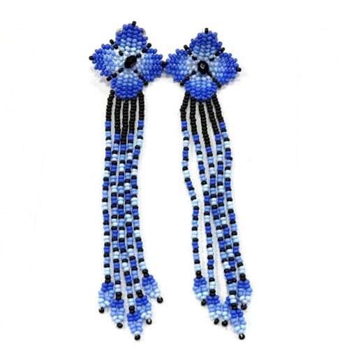 Pair of Flower Earrings with Long Fringe
