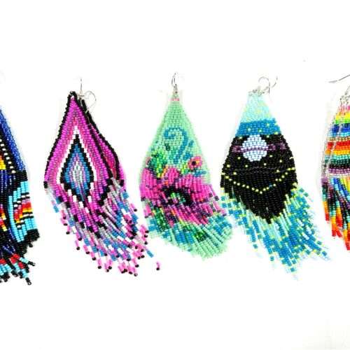 Pair of Triangle Earrings with Design and Fringe