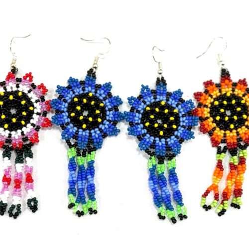 Pair Flower with Braided Fringe Earrings