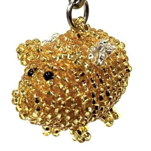 Doz. Beaded Flying Gold Pig Keychain