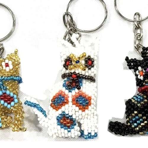 Doz. Beaded Sitting Cat Keychain