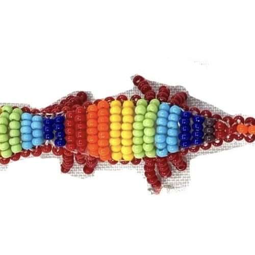Doz. Beaded Rainbow Lizard “L” Keychain