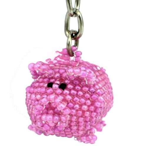 Doz. Beaded Pink Pig Keychain